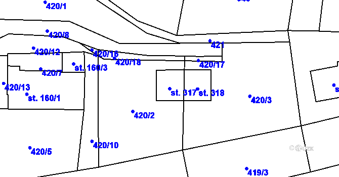 Parcela st. 317 v KÚ Městečko Trnávka, Katastrální mapa