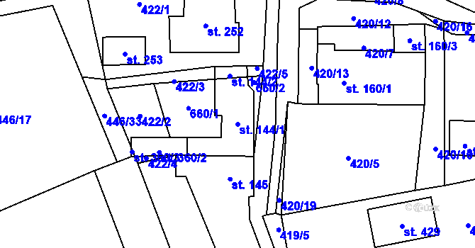 Parcela st. 144/1 v KÚ Městečko Trnávka, Katastrální mapa