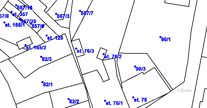 Parcela st. 76/2 v KÚ Městečko Trnávka, Katastrální mapa