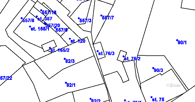 Parcela st. 76/3 v KÚ Městečko Trnávka, Katastrální mapa