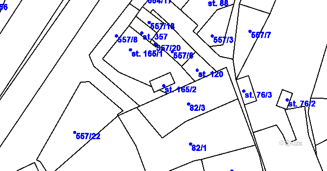 Parcela st. 165/2 v KÚ Městečko Trnávka, Katastrální mapa
