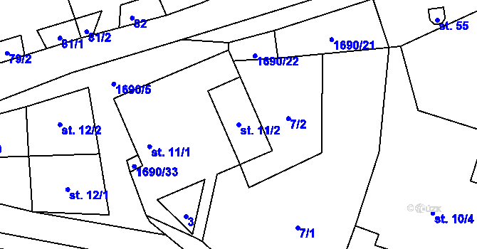 Parcela st. 11/2 v KÚ Stará Trnávka, Katastrální mapa