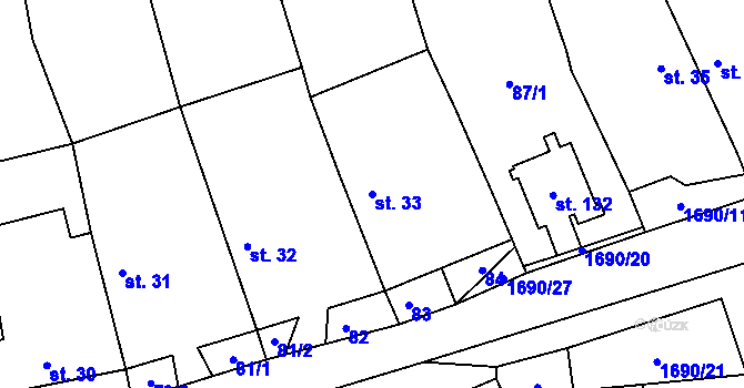 Parcela st. 33 v KÚ Stará Trnávka, Katastrální mapa