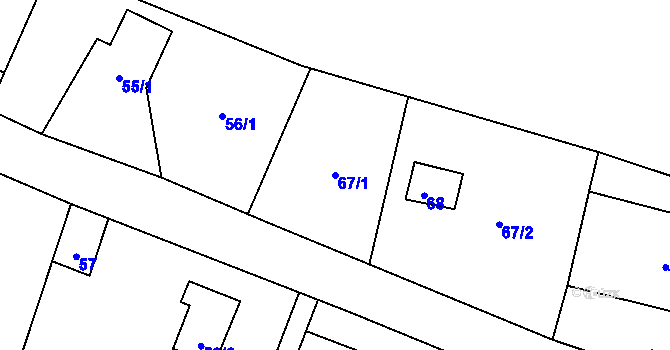 Parcela st. 67/1 v KÚ Burkvíz, Katastrální mapa
