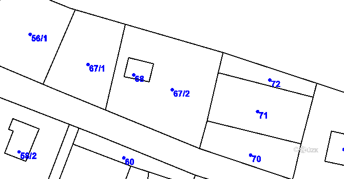 Parcela st. 67/2 v KÚ Burkvíz, Katastrální mapa