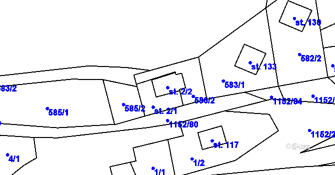 Parcela st. 2/2 v KÚ Česká Ves u Města Albrechtic, Katastrální mapa