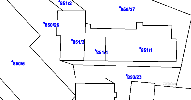 Parcela st. 851/4 v KÚ Město Albrechtice, Katastrální mapa