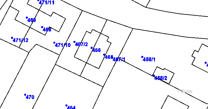 Parcela st. 465 v KÚ Město Albrechtice, Katastrální mapa
