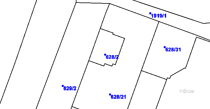 Parcela st. 628/2 v KÚ Město Albrechtice, Katastrální mapa