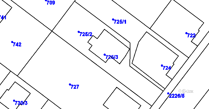 Parcela st. 725/3 v KÚ Město Albrechtice, Katastrální mapa