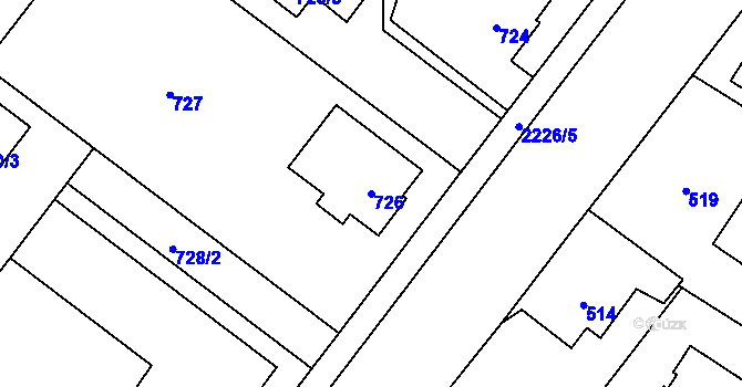 Parcela st. 726 v KÚ Město Albrechtice, Katastrální mapa