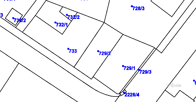 Parcela st. 729/2 v KÚ Město Albrechtice, Katastrální mapa