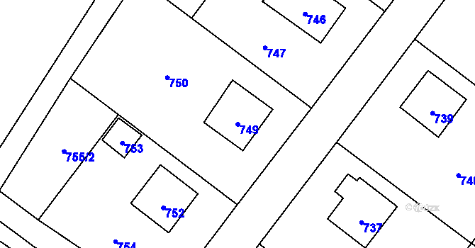 Parcela st. 749 v KÚ Město Albrechtice, Katastrální mapa