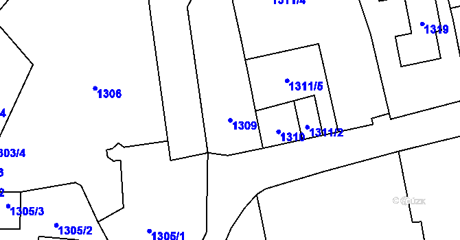 Parcela st. 1309 v KÚ Město Albrechtice, Katastrální mapa