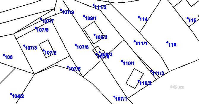 Parcela st. 109/3 v KÚ Piskořov, Katastrální mapa
