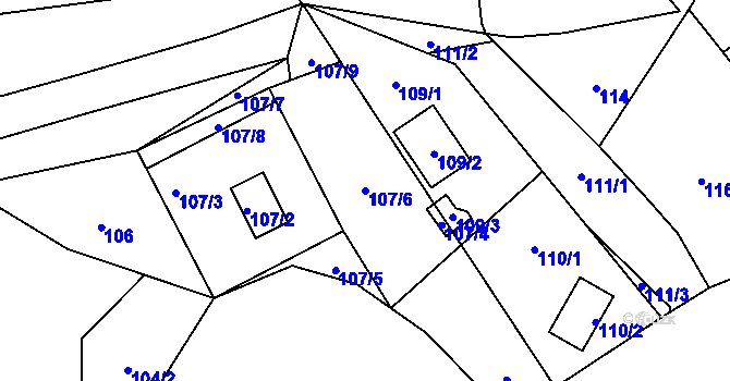 Parcela st. 107/6 v KÚ Piskořov, Katastrální mapa