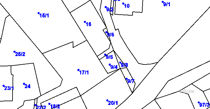 Parcela st. 9/5 v KÚ Piskořov, Katastrální mapa