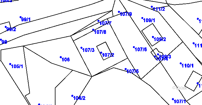 Parcela st. 107/2 v KÚ Piskořov, Katastrální mapa