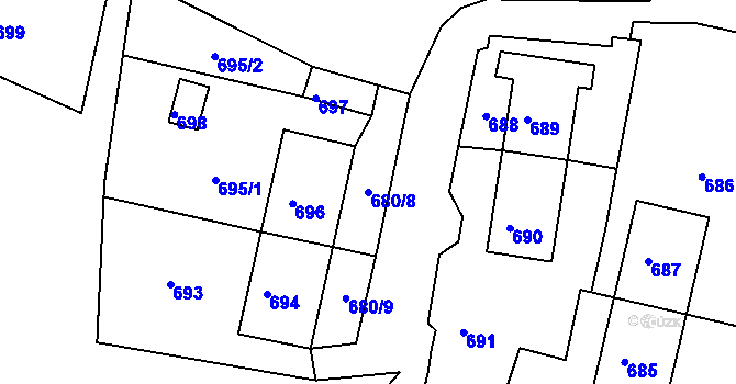 Parcela st. 680/8 v KÚ Město Libavá, Katastrální mapa