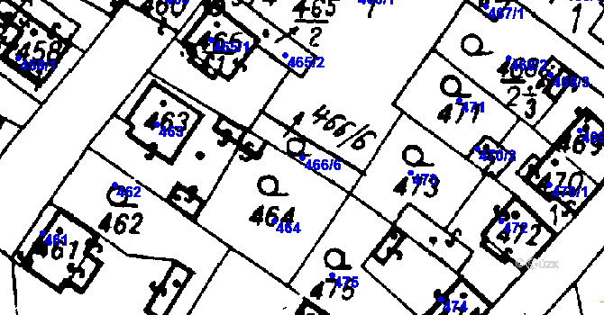 Parcela st. 466/6 v KÚ Město Touškov, Katastrální mapa
