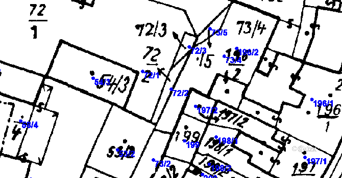 Parcela st. 72/2 v KÚ Město Touškov, Katastrální mapa