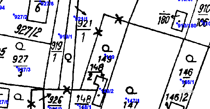 Parcela st. 149 v KÚ Město Touškov, Katastrální mapa