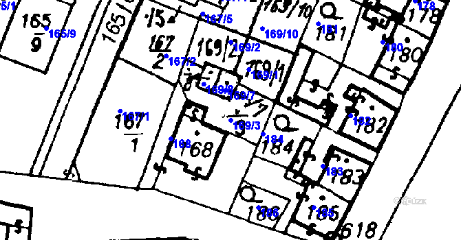 Parcela st. 169/3 v KÚ Město Touškov, Katastrální mapa