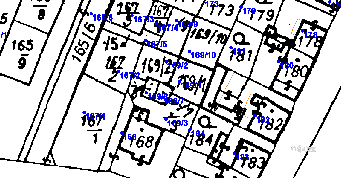 Parcela st. 169/4 v KÚ Město Touškov, Katastrální mapa