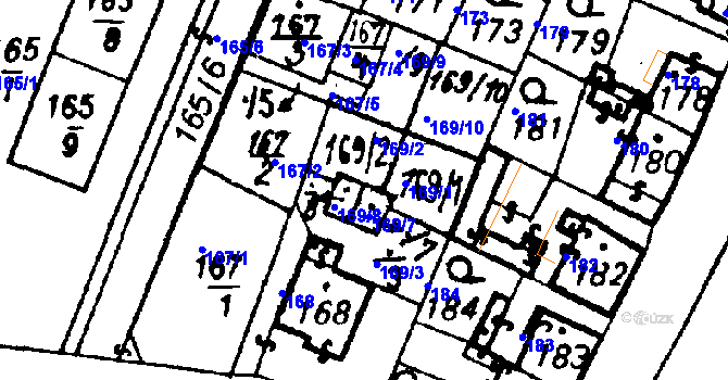 Parcela st. 169/5 v KÚ Město Touškov, Katastrální mapa