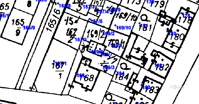Parcela st. 169/7 v KÚ Město Touškov, Katastrální mapa