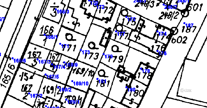 Parcela st. 179 v KÚ Město Touškov, Katastrální mapa