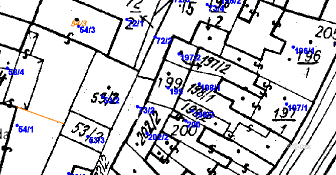 Parcela st. 199 v KÚ Město Touškov, Katastrální mapa