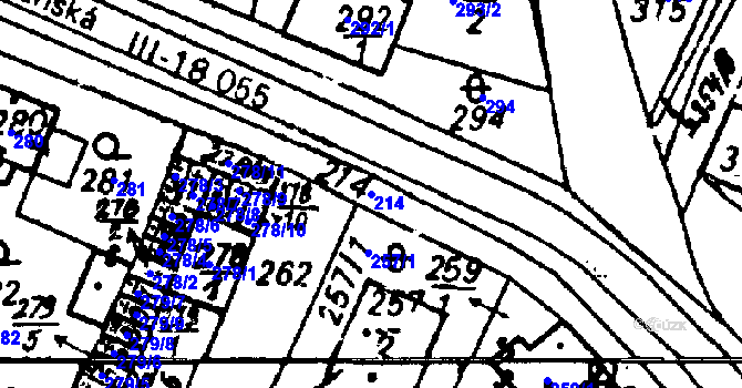 Parcela st. 214 v KÚ Město Touškov, Katastrální mapa