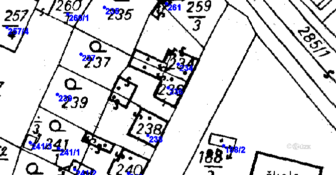 Parcela st. 236 v KÚ Město Touškov, Katastrální mapa