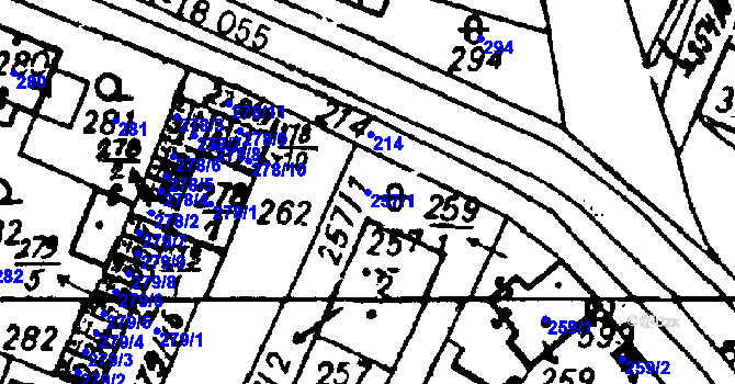 Parcela st. 257/1 v KÚ Město Touškov, Katastrální mapa