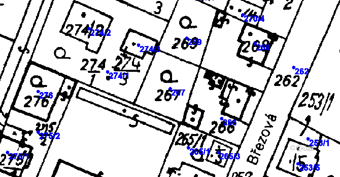 Parcela st. 267 v KÚ Město Touškov, Katastrální mapa