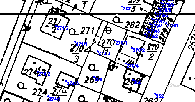 Parcela st. 270/3 v KÚ Město Touškov, Katastrální mapa