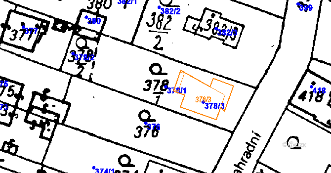 Parcela st. 378/1 v KÚ Město Touškov, Katastrální mapa