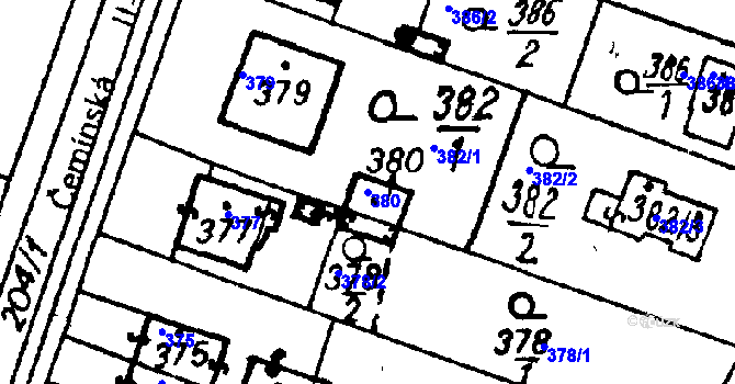 Parcela st. 380 v KÚ Město Touškov, Katastrální mapa
