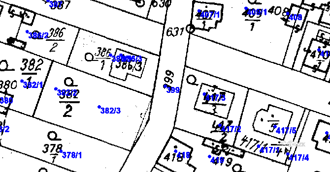Parcela st. 399 v KÚ Město Touškov, Katastrální mapa