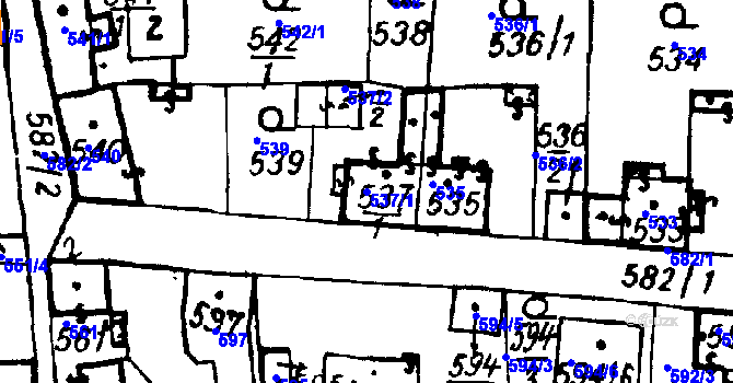 Parcela st. 537/1 v KÚ Město Touškov, Katastrální mapa