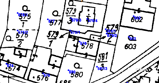 Parcela st. 578 v KÚ Město Touškov, Katastrální mapa