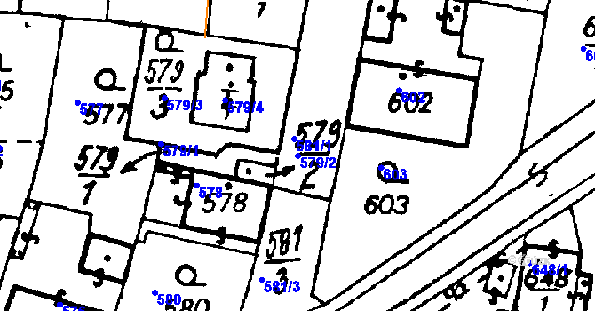 Parcela st. 579/2 v KÚ Město Touškov, Katastrální mapa