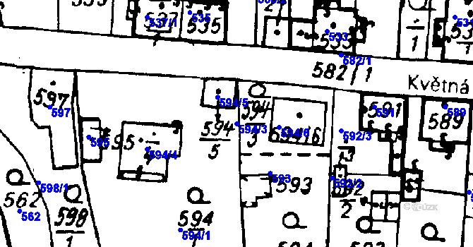 Parcela st. 594/3 v KÚ Město Touškov, Katastrální mapa