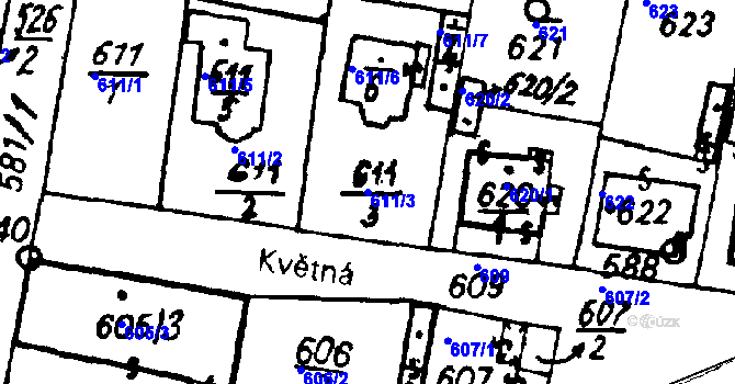 Parcela st. 611/3 v KÚ Město Touškov, Katastrální mapa