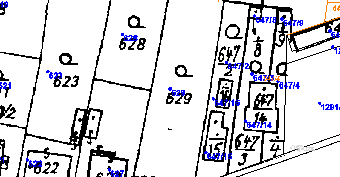 Parcela st. 629 v KÚ Město Touškov, Katastrální mapa