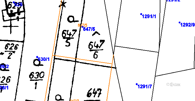 Parcela st. 647/6 v KÚ Město Touškov, Katastrální mapa