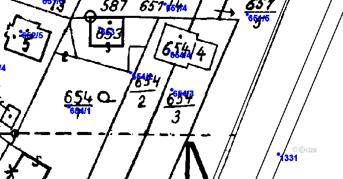 Parcela st. 654/3 v KÚ Město Touškov, Katastrální mapa