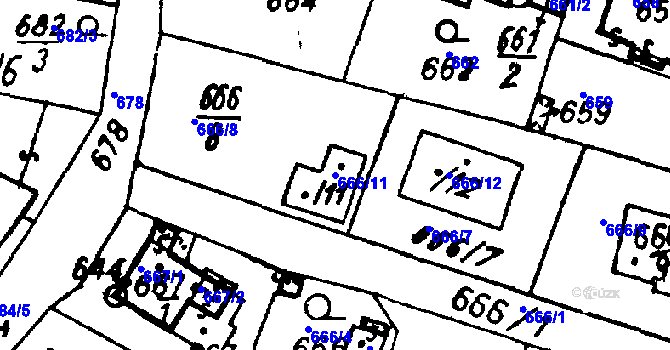 Parcela st. 666/11 v KÚ Město Touškov, Katastrální mapa