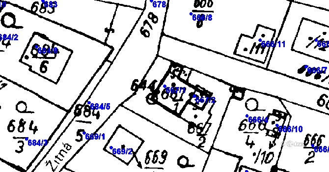 Parcela st. 667/1 v KÚ Město Touškov, Katastrální mapa